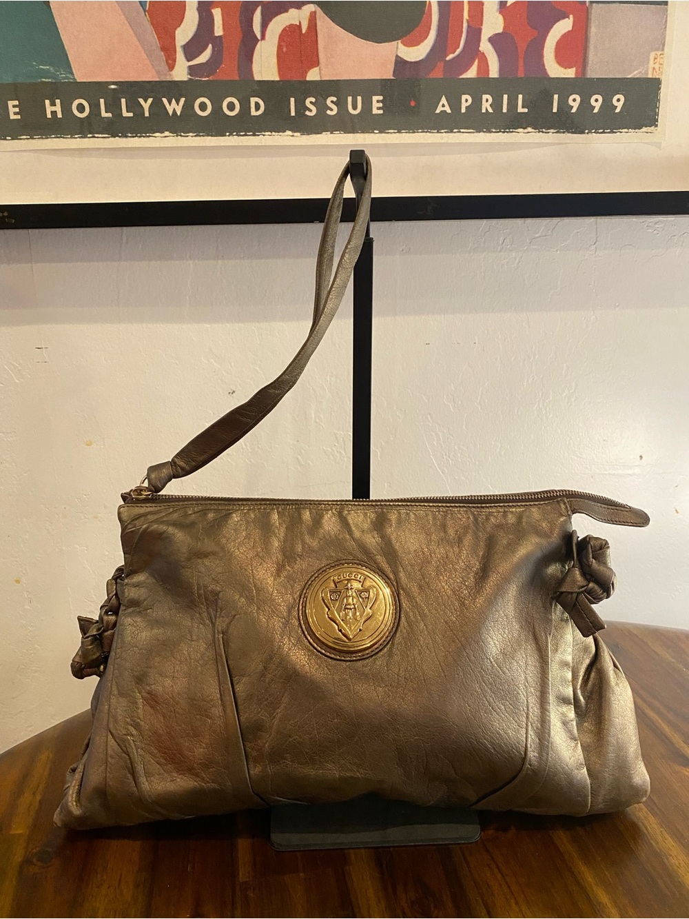 Gucci Hysteria Metallic Bronze Leather Wristlet Clutch